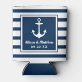 Rafraîchisseur Pour Canette Mariage bleu marine Monogram Ancre de bateau (Devant)
