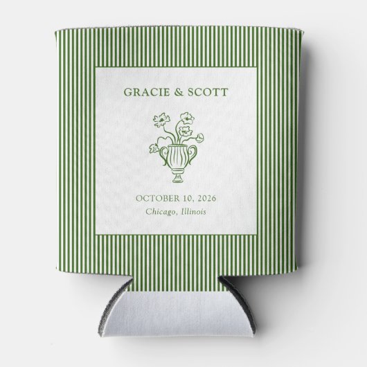 Rafraîchisseur Pour Canette Mariage classique vert floral sur mesure (Devant)