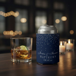 Rafraîchisseur Pour Canette Mariage Confetti Bleu Marine et Argent Glam