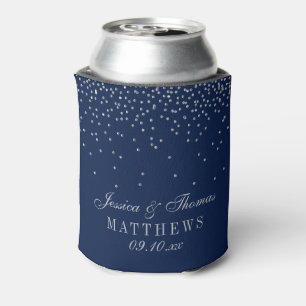 Rafraîchisseur Pour Canette Mariage Confetti en argent de marine bleu et de gl