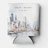 Rafraîchisseur Pour Canette Mariage d'aquarelle de Chicago, Illinois City Scap (Devant)