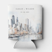 Rafraîchisseur Pour Canette Mariage d'aquarelle de Chicago, Illinois City Scap (Dos)