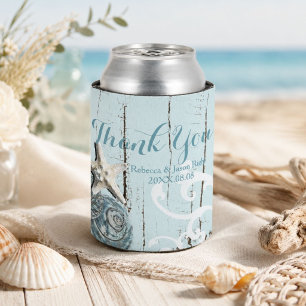 Rafraîchisseur Pour Canette Mariage de plage coquillages bleus bois élégant