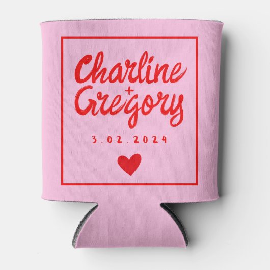 Rafraîchisseur Pour Canette Mariage d'écriture manuscrite rose et rouge rétro (Devant)