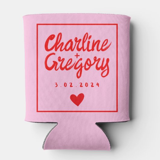 Rafraîchisseur Pour Canette Mariage d'écriture manuscrite rose et rouge rétro  (Dos)