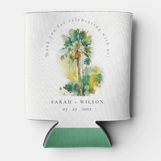 Rafraîchisseur Pour Canette Mariage Dusky Green Tropical Aquarelle Palm Trees (Devant)