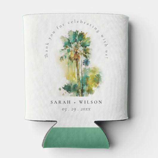 Rafraîchisseur Pour Canette Mariage Dusky Green Tropical Aquarelle Palm Trees (Dos)
