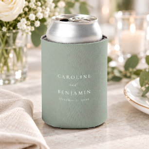 Rafraîchisseur Pour Canette Mariage Élégant Minimaliste Calligraphie Vert Saug