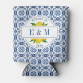 Rafraîchisseur Pour Canette Mariage en carrelage bleu citron méditerranéen (Devant)