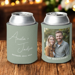 Rafraîchisseur Pour Canette Mariage Favoriser Photo Sage Vert Moderne Minimali
