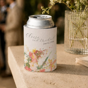 Rafraîchisseur Pour Canette Mariage Floral Peint à la Teinte Rose Romantique