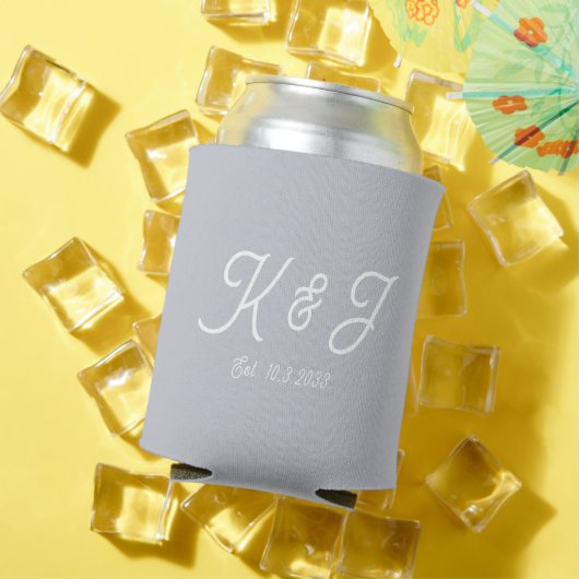Rafraîchisseur Pour Canette Mariage gris Faveur Monogramme Can Cooler (Été in situ)
