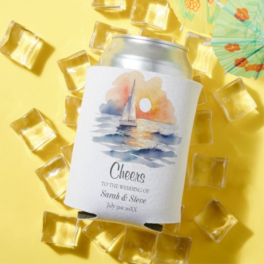 Rafraîchisseur Pour Canette Mariage marin de l'aquarelle Sunset Seascape (Été in situ)