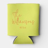 Rafraîchisseur Pour Canette Mariage Moderne Tendance Chartreuse Orange Script (Devant)