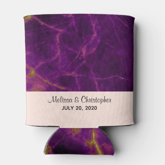 Rafraîchisseur Pour Canette Mariage moderne violet et or marbre Abstrait (Dos)