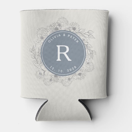 Rafraîchisseur Pour Canette Mariage Monogramme bleu Dusty moderne (Devant)