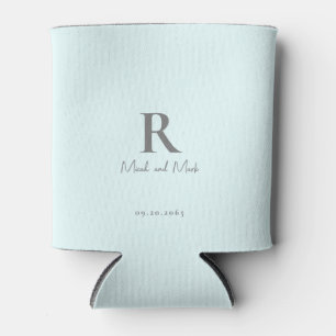 Rafraîchisseur Pour Canette Mariage Monogramme bleu glace et noms de couple