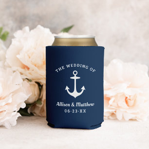 Rafraîchisseur Pour Canette Mariage Nautique Navy Ancre Monogramme