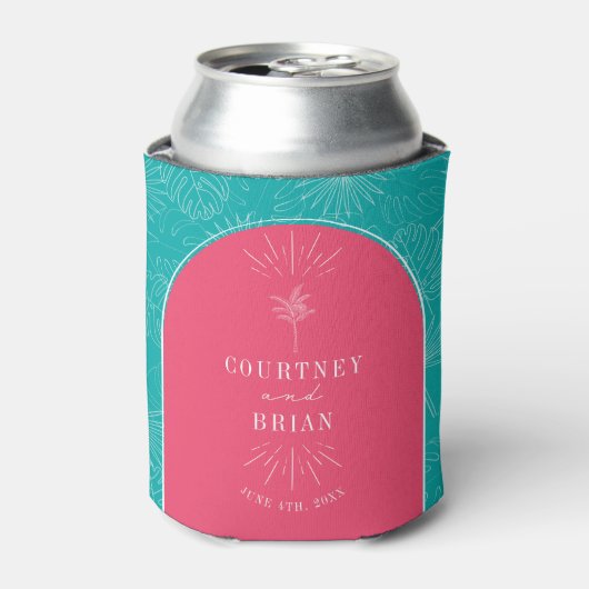 Rafraîchisseur Pour Canette Mariage Palm Tree Rose & Blue Beach (Can devant)