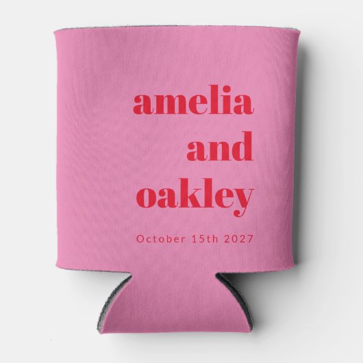 Rafraîchisseur Pour Canette Mariage personnalisé Gras Rose et Rouge Retro (Devant)