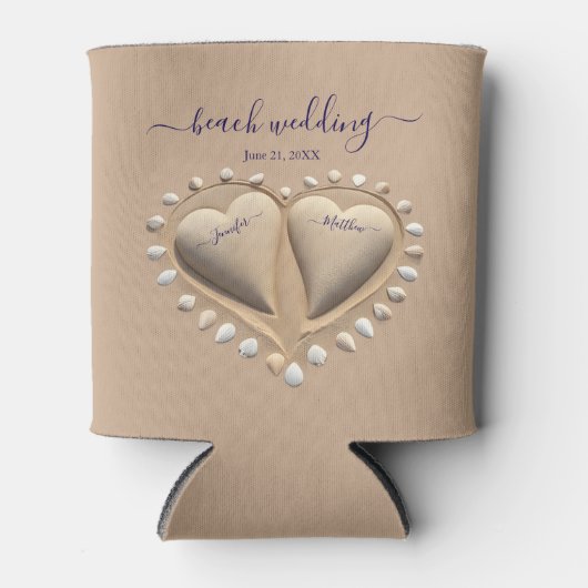Rafraîchisseur Pour Canette Mariage plage Coeurs de sable (Devant)