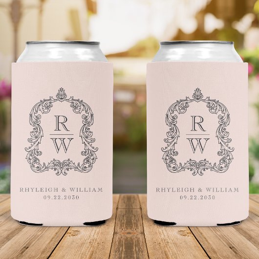 Rafraîchisseur Pour Canette Mariage rose pâle Monogramme Crest