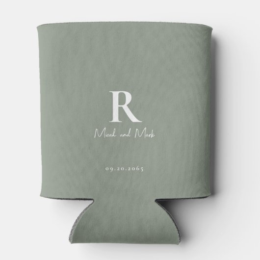 Rafraîchisseur Pour Canette Mariage Sage & White Monogram et Couple Names (Dos)