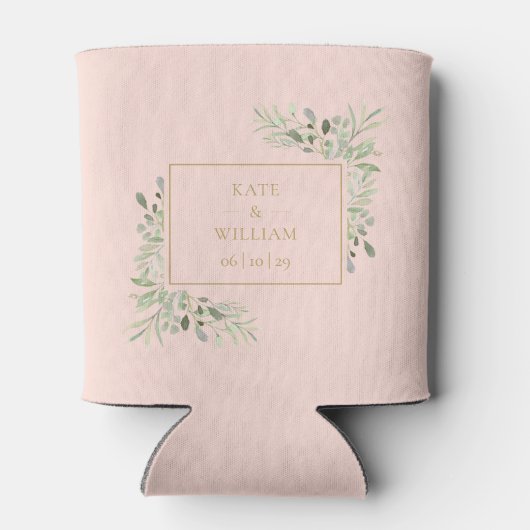 Rafraîchisseur Pour Canette Mariage Vert de Feuillage Rose Pâle (Dos)