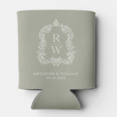 Rafraîchisseur Pour Canette Mariage vert Monogram Crest Sage (Dos)