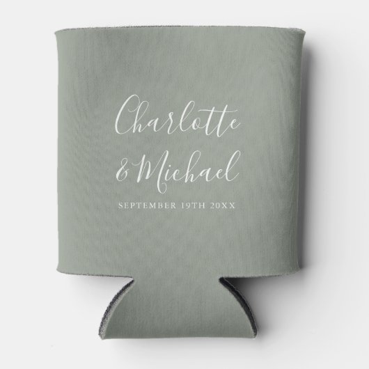 Rafraîchisseur Pour Canette Mariage vert Sage Script Signature (Devant)