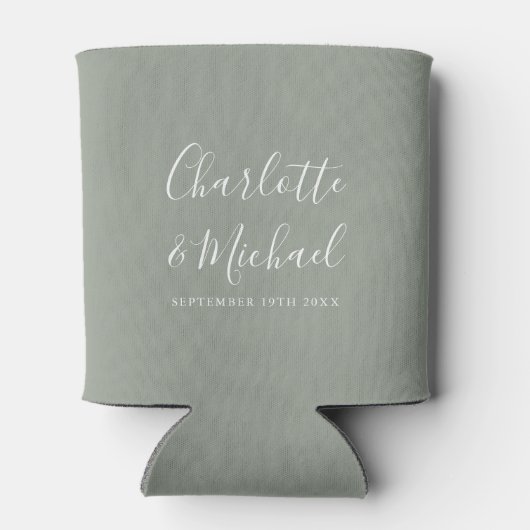 Rafraîchisseur Pour Canette Mariage vert Sage Script Signature (Dos)
