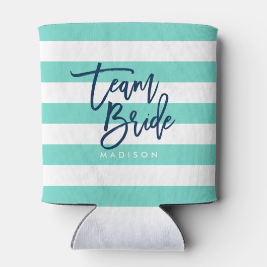 Rafraîchisseur Pour Canette Mariée de l'équipe bleue Preppy Turquoise et White (Dos)
