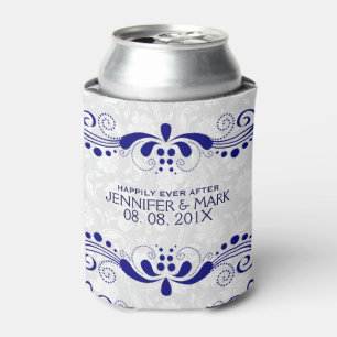 Rafraîchisseur Pour Canette Marine bleu dentelle florale blanc Damas Arrière -