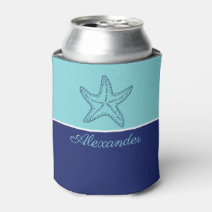 Rafraîchisseur Pour Canette Marine moderne Côte Bleu Monogramme Turquoise Amid