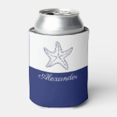 Rafraîchisseur Pour Canette Marine moderne Côtière Bleu Blanc Monogramme Amido (Can devant)