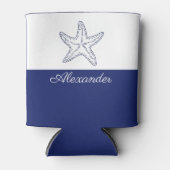 Rafraîchisseur Pour Canette Marine moderne Côtière Bleu Blanc Monogramme Amido (Devant)