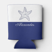 Rafraîchisseur Pour Canette Marine moderne Côtière Bleu Blanc Monogramme Amido (Dos)