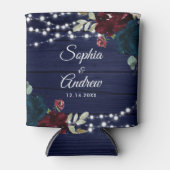 Rafraîchisseur Pour Canette Marsala en bois rustique & Fleurs bleues de marine (Devant)