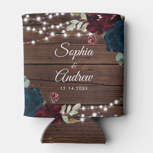 Rafraîchisseur Pour Canette Marsala & Marine Rustic Wood Mariage (Dos)