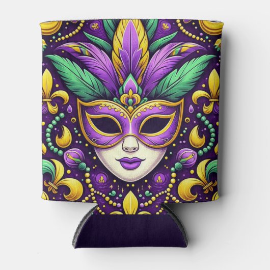 Rafraîchisseur Pour Canette Masque Mardi Gras/perles/fleur de lis (Devant)