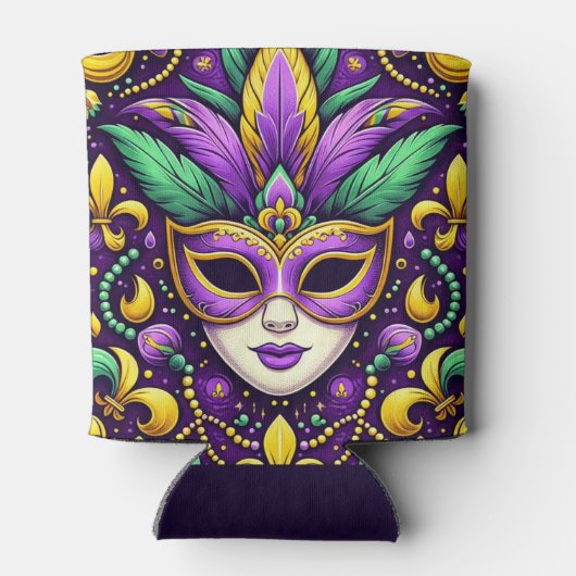 Rafraîchisseur Pour Canette Masque Mardi Gras/perles/fleur de lis (Dos)