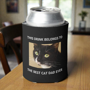 Rafraîchisseur Pour Canette Meilleur Chat Papa Jamais Photo Personnalisée Noir