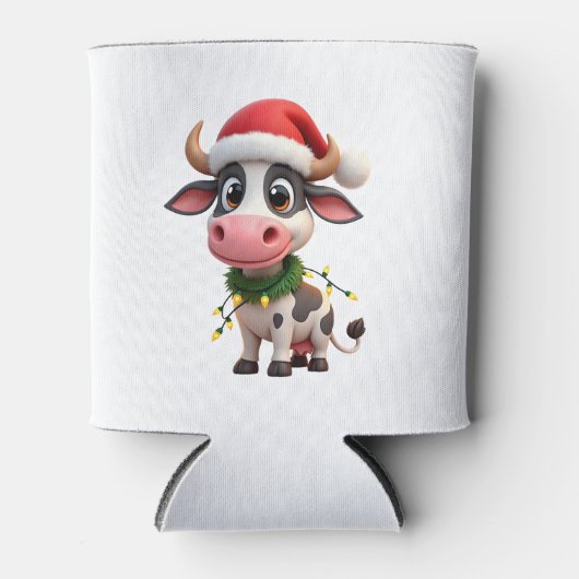 Rafraîchisseur Pour Canette Merry Christmas Cow Santa Christmas Lights Cow Xma (Devant)