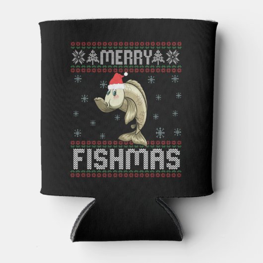 Rafraîchisseur Pour Canette Merry Fishmas drôle Vilain Noël Sweat Poisson (Devant)