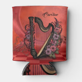 Rafraîchisseur Pour Canette Merveilleuse harpe aux fleurs colorées. (Devant)