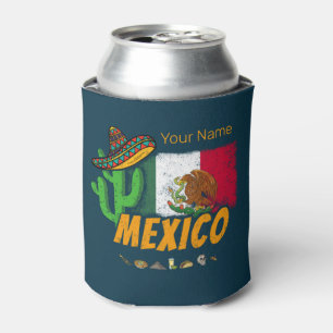 Rafraîchisseur Pour Canette Mexique Cactus Vintage avec Drapeau Sombrero Souve