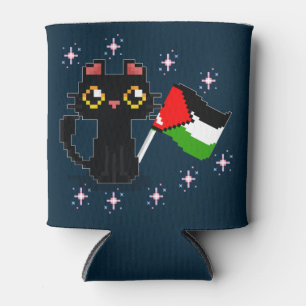 Rafraîchisseur Pour Canette mignon chat noir tient drapeau de la Palestine