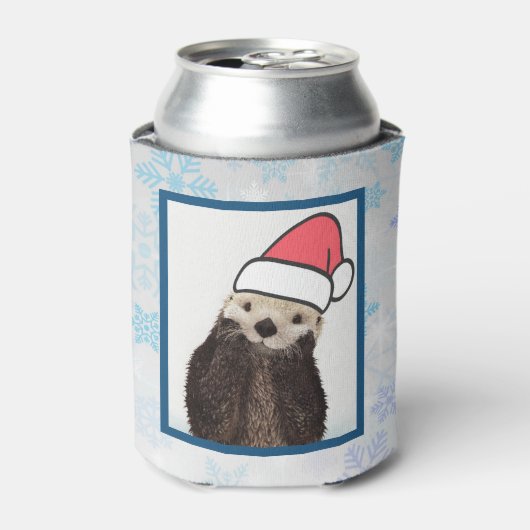 Rafraîchisseur Pour Canette Mignonne Otter portant un chapeau de Père Noël (Can devant)
