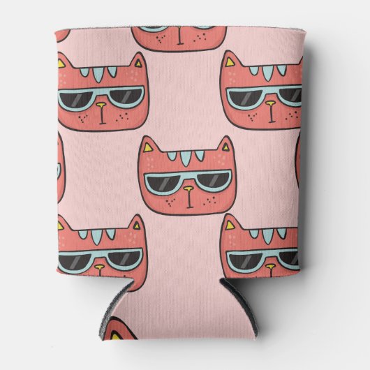 Rafraîchisseur Pour Canette Mignons visages de chat, motif sans soudure. (Devant)