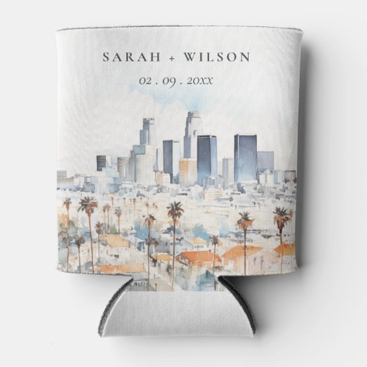Rafraîchisseur Pour Canette Minimal Los Angeles, Californie Mariage d'aquarell (Devant)